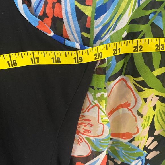 KB Studio Floral Print Blouse Womens Large Black Multicolor Drape Sleeve Top New - Picture 10 of 11